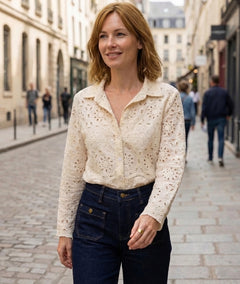 Chemise Dora à broderie ajourée - ecru