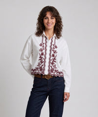 Chemise ajourée Elisabeth avec broderies - blanc/bordeaux