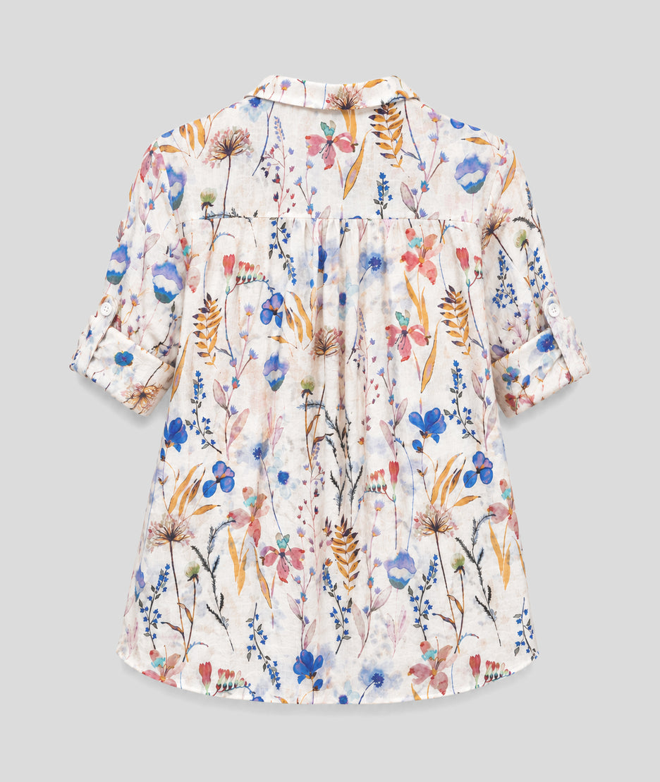Chemise Elise fluide motif fleuri bleu dos