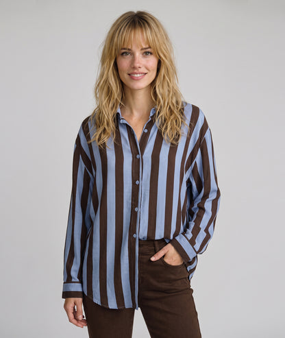 Chemise à rayures femme Erina ciel et choco manches longues