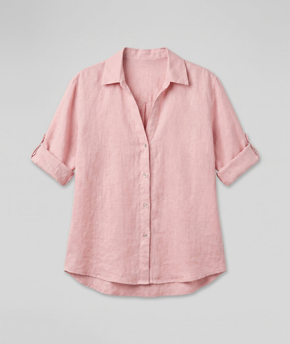 Chemise Evy en lin - rose fond blanc avant