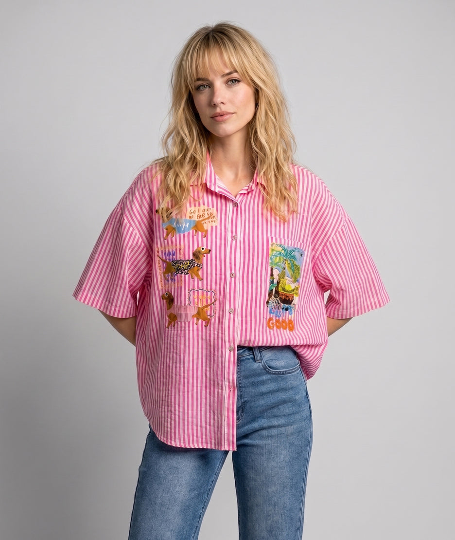 Chemise Fanny à rayures rose face