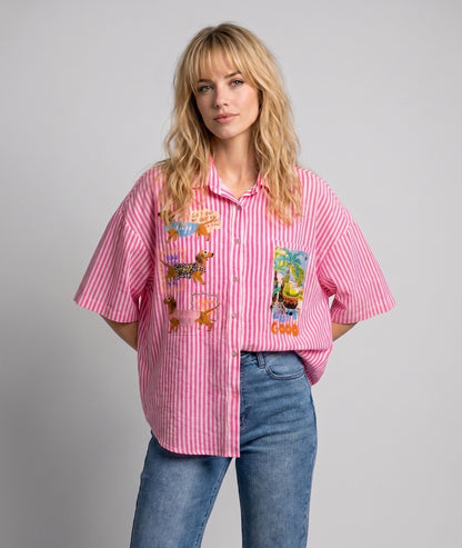 Chemise Fanny à rayures rose face