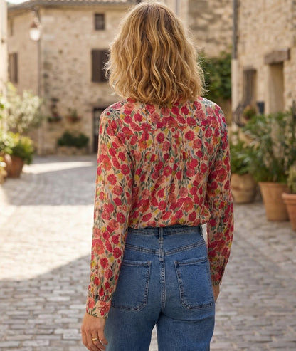 Chemise Juli à motif fleuri - rouge