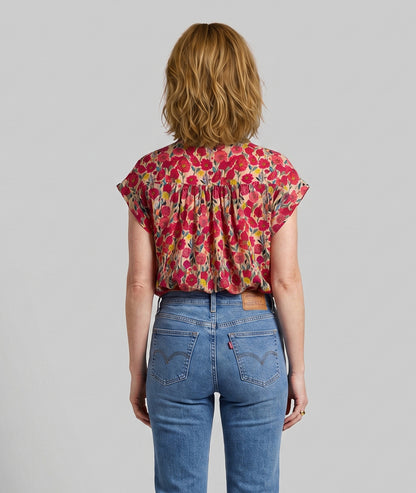 Chemise Juna sans manches motif fleuri rouge dos