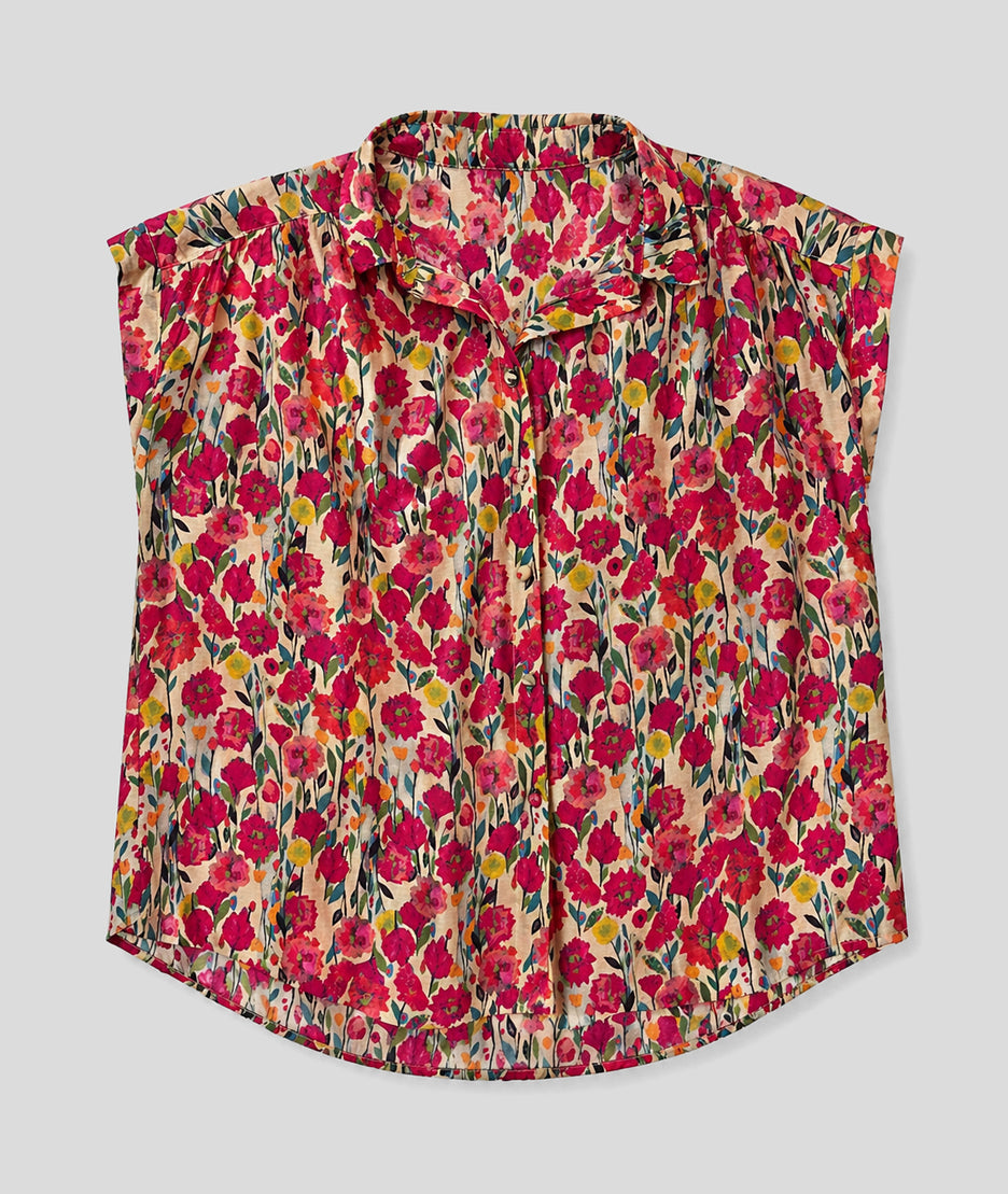 Chemise Juna sans manches motif fleuri rouge face