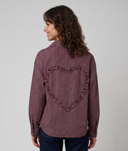Chemise à rayures femme Linette bordeaux et blanche manches longues face arrière