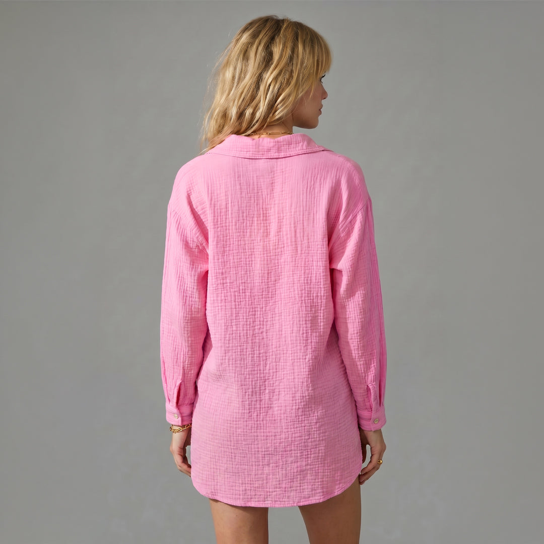 Chemise Ludivine gaz de coton couleur rose face arrière