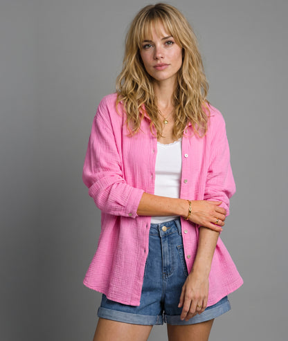 Chemise Ludivine gaz de coton couleur rose face avant