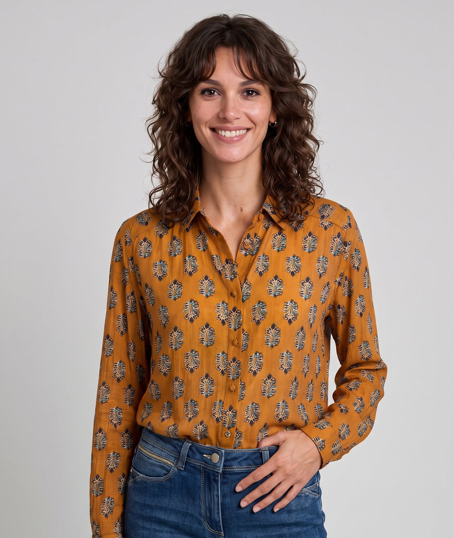 Chemise Mily ocre fluide à motif — marque Carnaby