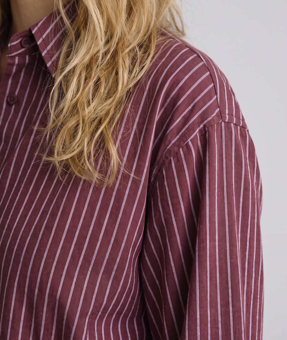 Chemise à rayures femme bordeaux manches longues coupe ample
