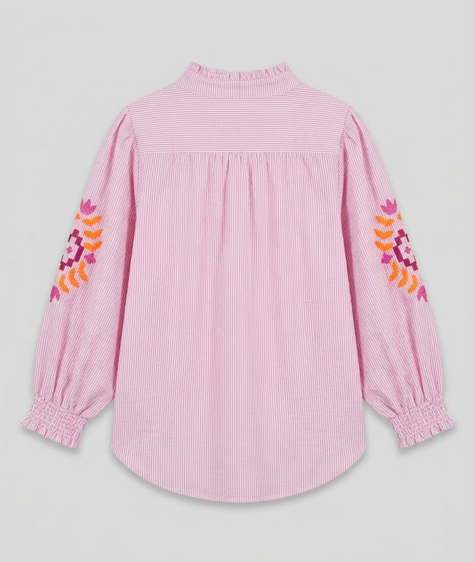Chemise Niva à rayures avec broderies colorées dos