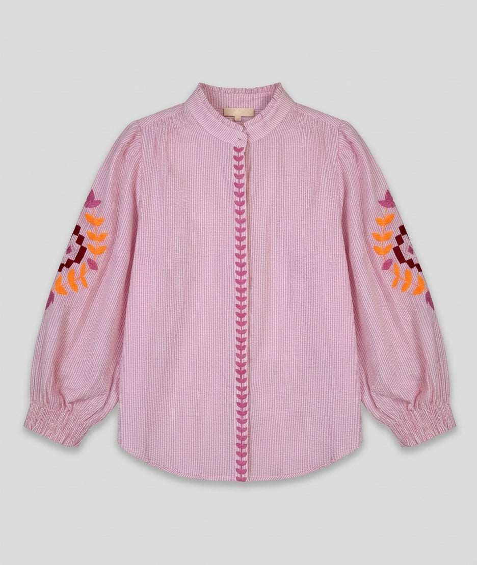 Chemise Niva à rayures avec broderies colorées face