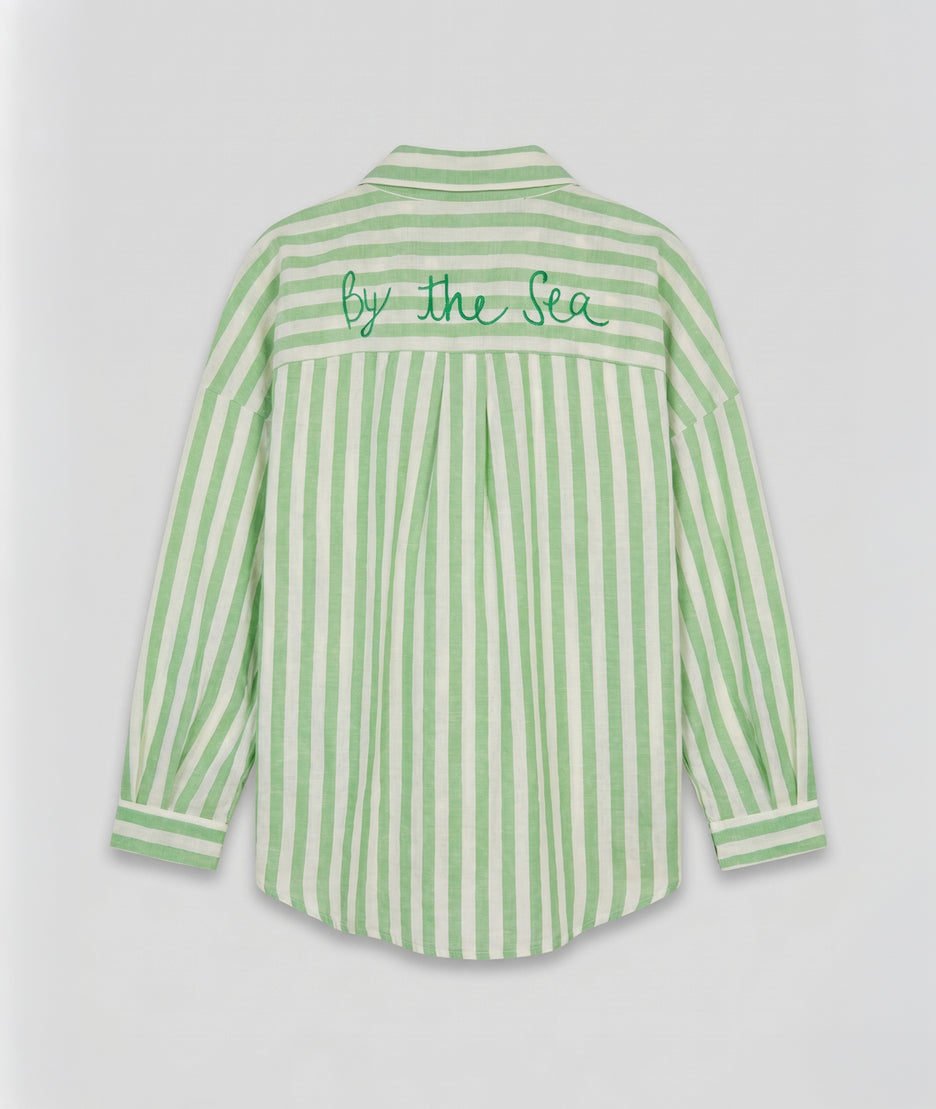 Chemise Noumea verte rayures vert sauge boutons nacrés arrière - Carnaby