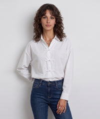 Chemise col officier fermeture brandebourg - blanc