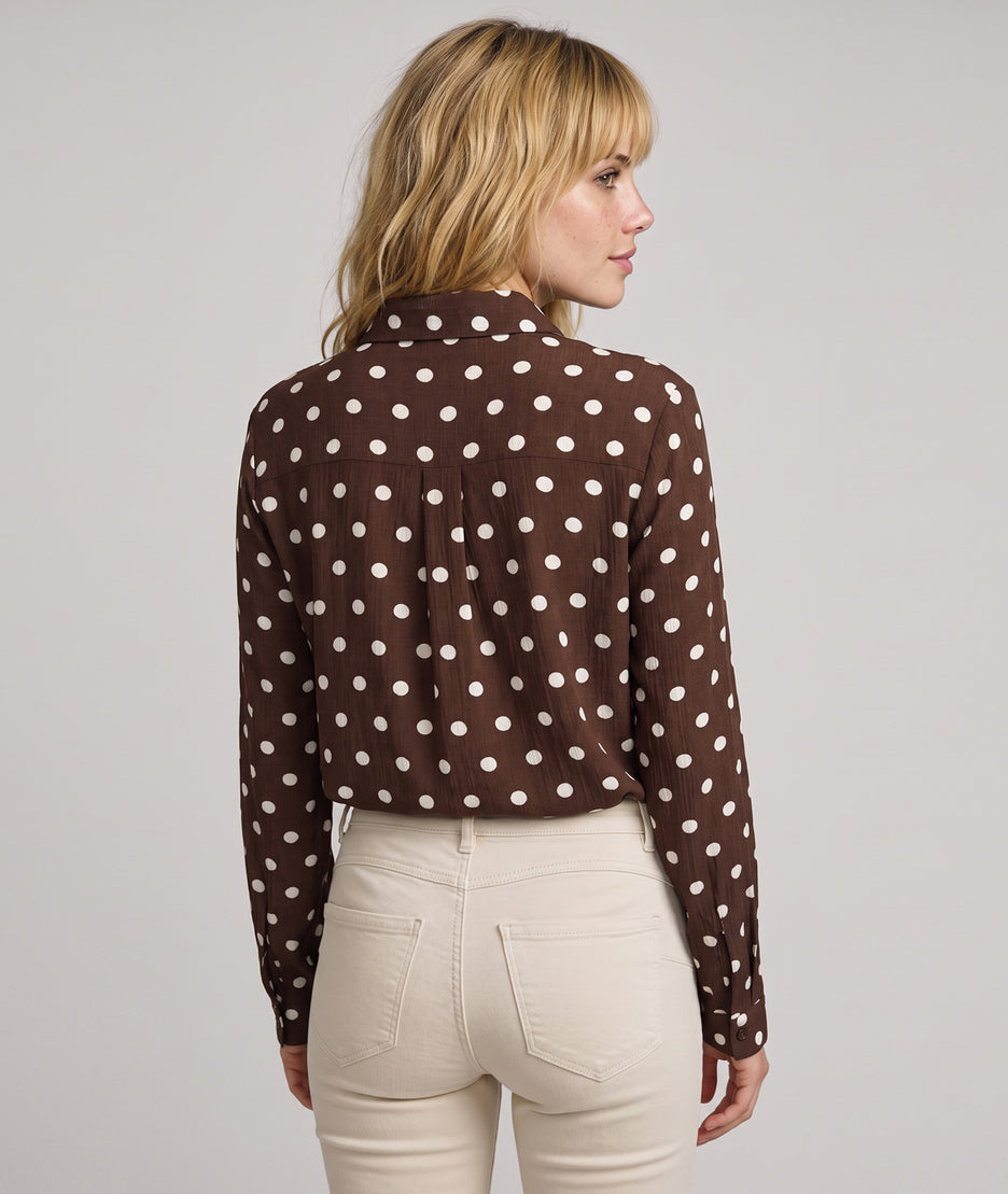 Chemise à motif pois femme choco et écru