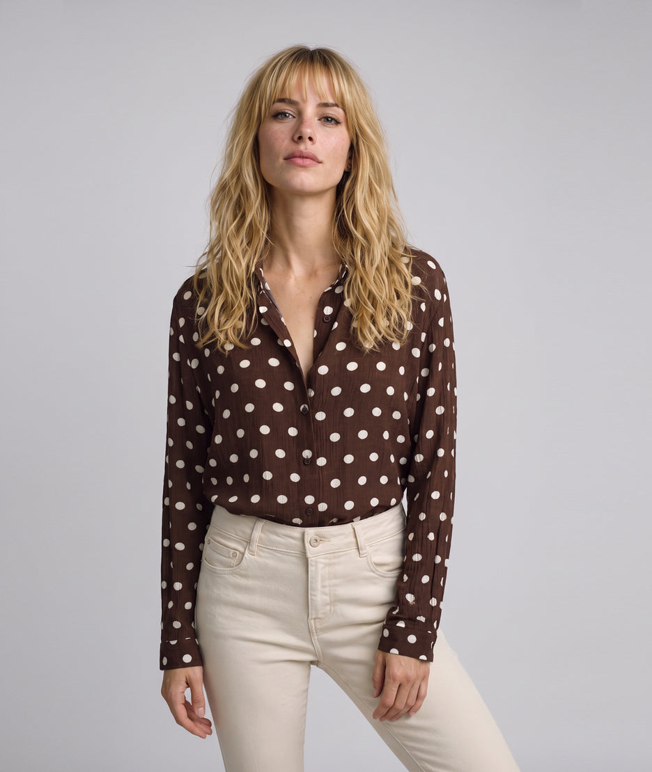 Chemise à motif pois femme choco et écru