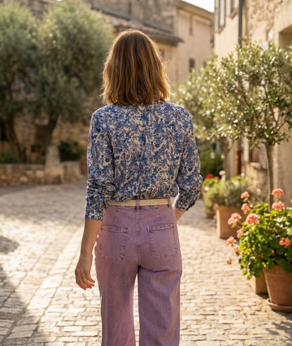 Chemise Quiny à motif fleuri 100 % coton - bleu roi