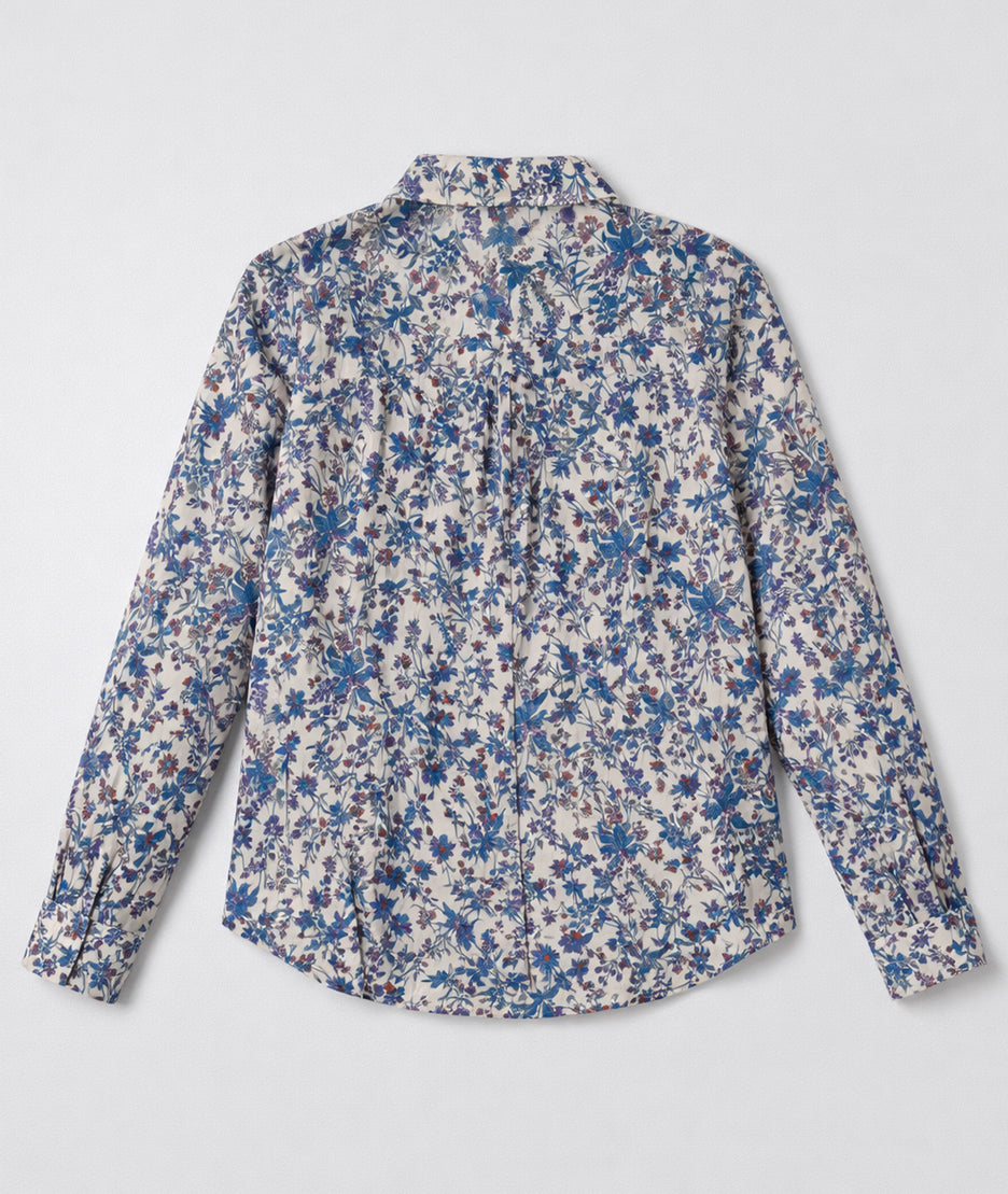 Chemise Quiny à motif fleuri 100 % coton - bleu roi