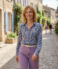 Chemise Quiny à motif fleuri 100 % coton - bleu roi