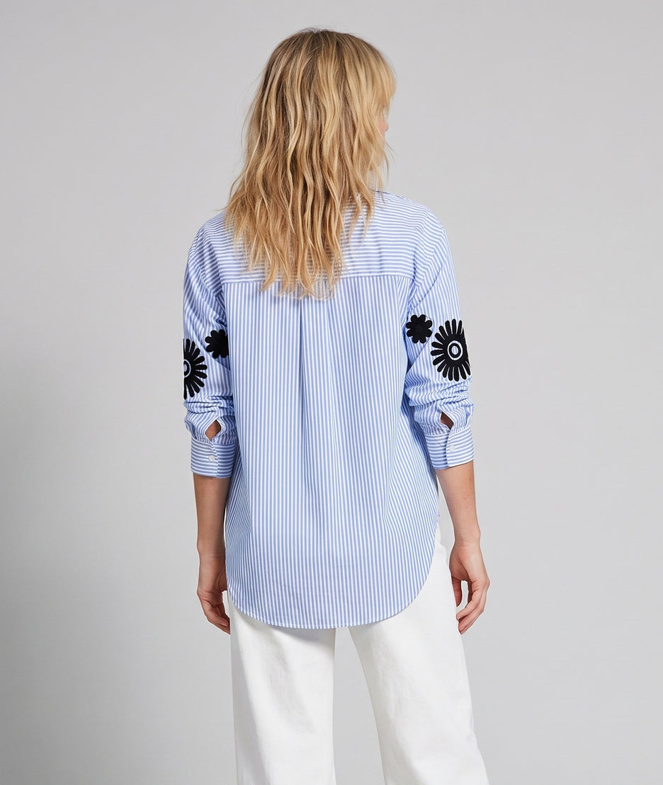 Chemise Rayflo à rayures avec broderies bleu dos