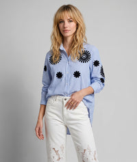 Chemise Rayflo à rayures avec broderies - bleu