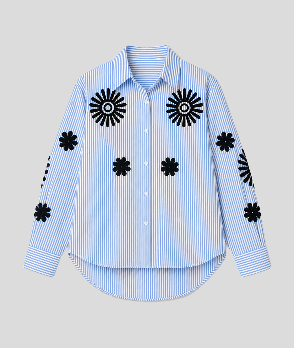 Chemise Rayflo à rayures avec broderies - bleu