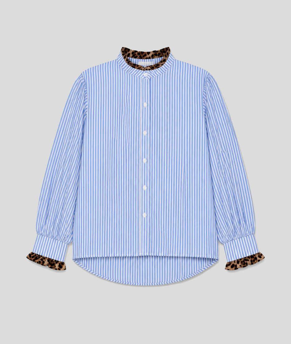 Chemise Rayleo à volants léopard bleu face