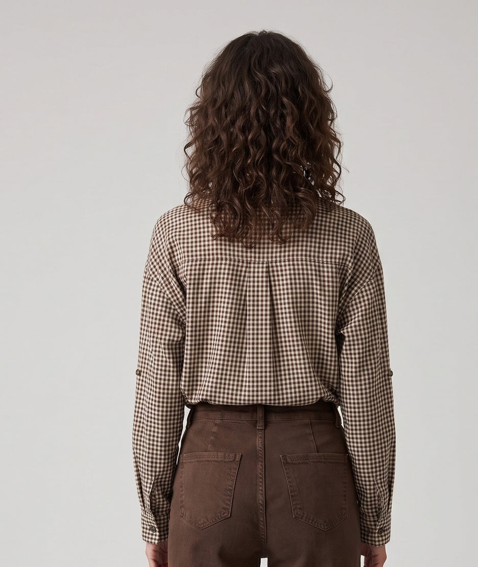 Chemise vichy Rina kaki à carreaux femme dos - Carnaby