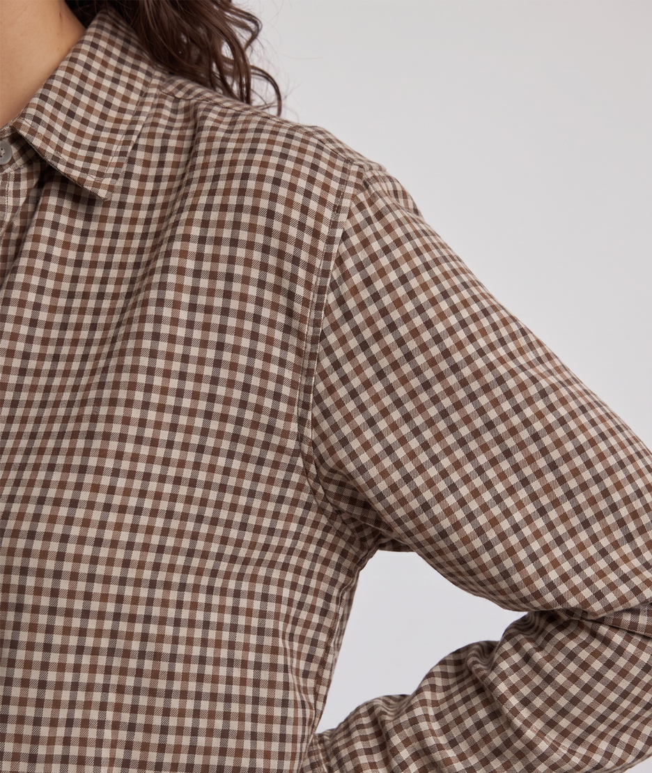 Chemise vichy Rina kaki à carreaux femme détail - Carnaby