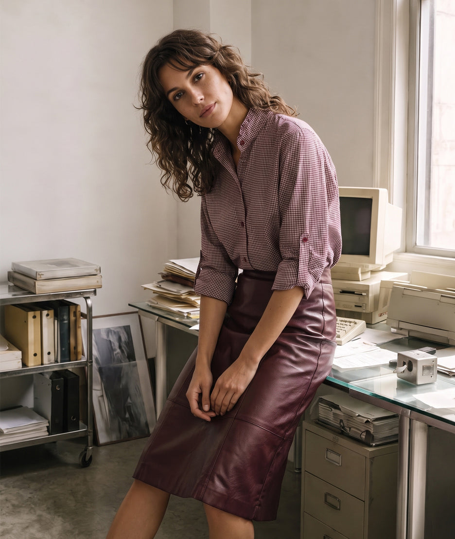 Chemise à carreaux femme bordeaux col mao à volants Sev – Carnaby