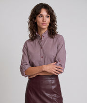 Chemise à carreaux femme bordeaux col mao à volants Sev – Carnaby