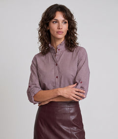 Chemise à carreaux femme bordeaux col mao à volants Sev – Carnaby