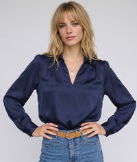 Blouse Solia oversize en satin uni - bleu canard