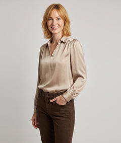 Blouse en satin femme Solia beige vue de face