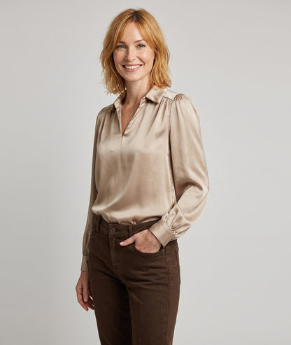 Blouse en satin femme Solia beige vue de face