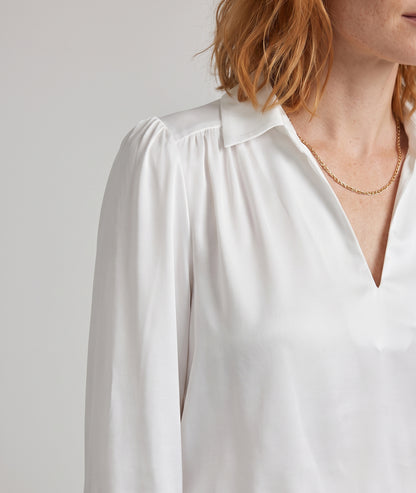 Blouse en satin femme Solia écrue vue de face