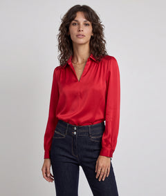 Blouse en satin femme Solia rouge vue de face