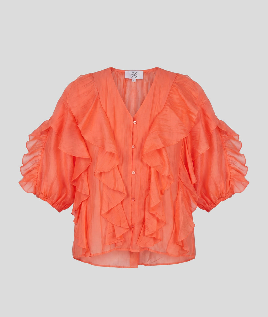Chemise Valentina fluide à volants orange face