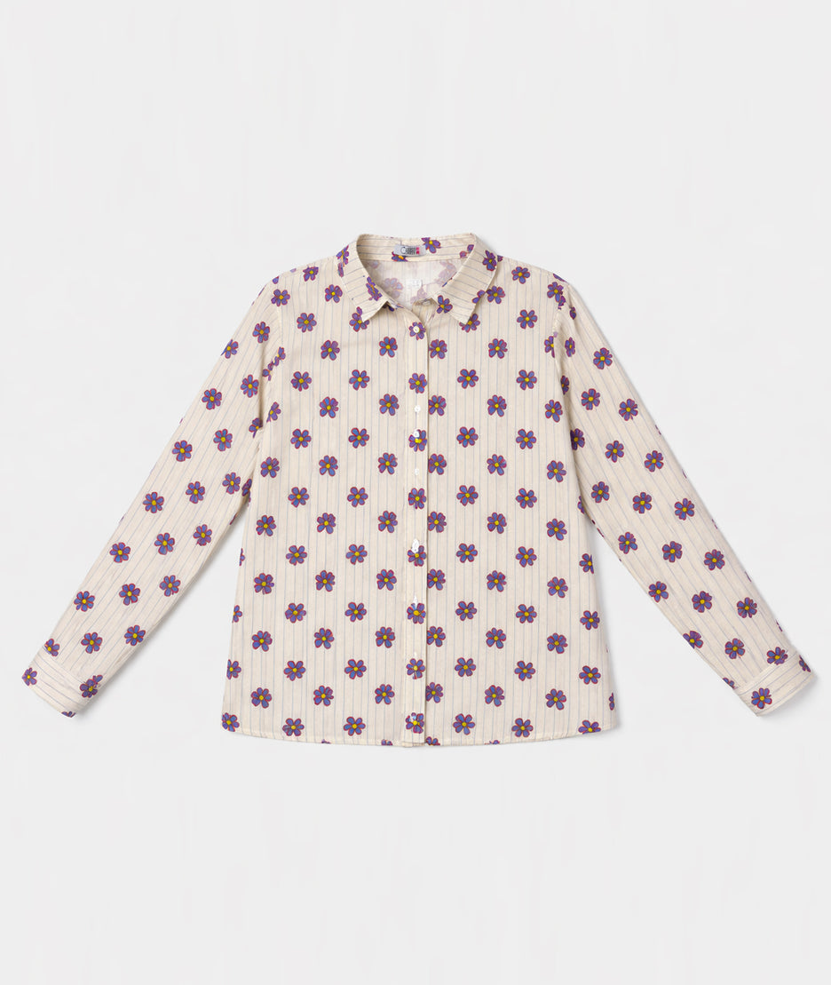 Chemise Violetta à rayures et fleurs - blanc