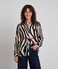 Chemise Zeko noire à motif zèbre avec broderies fantaisie — marque Carnaby