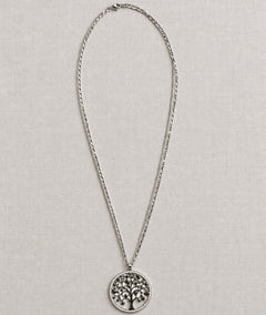 Collier sautoir pendentif Arbre de vie argenté