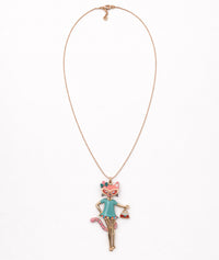 Collier sautoir Chat pendentif - jaune
