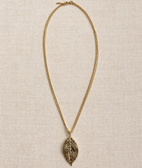 Collier sautoir pendentif feuille - jaune