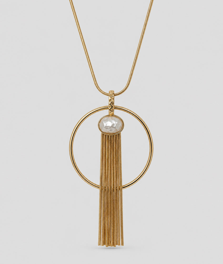 Collier Frange jaune sautoir avec pendentif anneau et franges — marque Carnaby