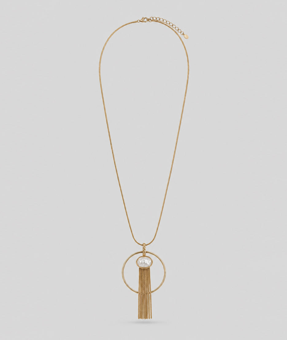 Collier Frange jaune sautoir avec pendentif anneau et franges — marque Carnaby