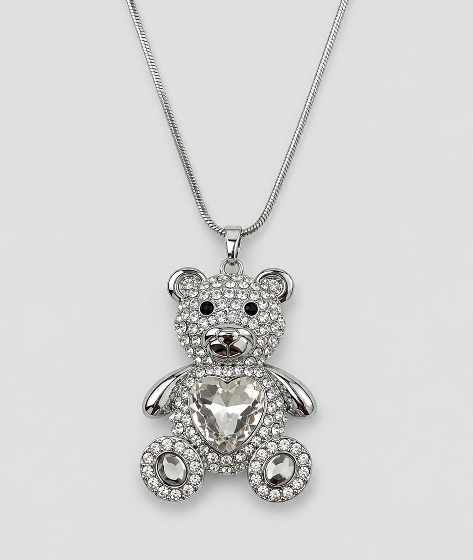 Collier Nours gris sautoir avec pendentif ourson strass — marque Carnaby