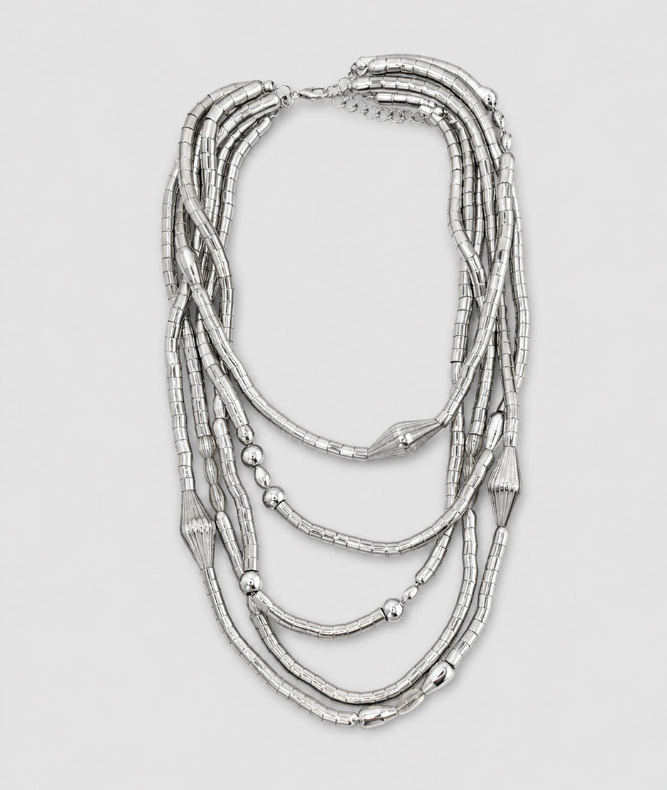 Collier fantaisie gris argenté multi-rangs - Carnaby
