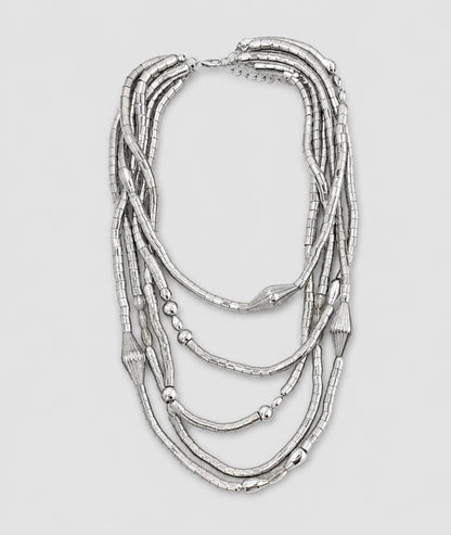 Collier fantaisie gris argenté multi-rangs - Carnaby