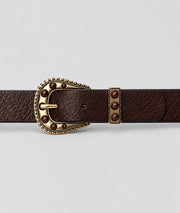 Ceinture style western femme choco avec boucle dorée et pierres